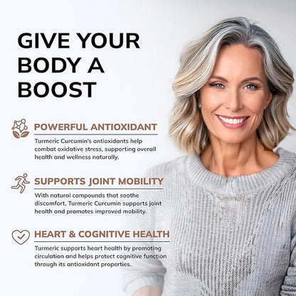 aSquared Nutrition Turmeric Curcumin 1600mg with BioPerine Black Pepper Extract - 180 Capsules with 95% Curcuminoids, 100% Natural Tumeric Root Powder Supplements, Natural Joint Stiffness Relief Pills