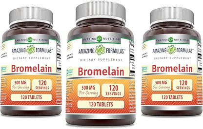 Amazing Formulas Bromelain 500 Mg Tablets Supplement | Non-GMO | Gluten Free | Made in USA (120 Count | 3 Pack)