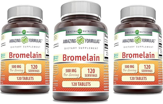 Amazing Formulas Bromelain 500 Mg Tablets Supplement | Non-GMO | Gluten Free | Made in USA (120 Count | 3 Pack)