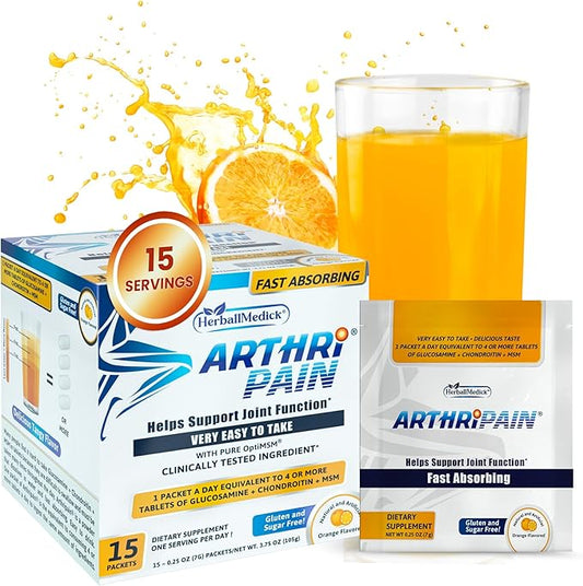 Arthripain – Joint Support Cartilage Repair Supplement – Clinically Tested Joint Juice - Ligament Relief Support – Glucosamine Chondroitin MSM – Swollen Knee Treatment –Sugar-Free – Made in US - 15ct