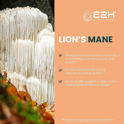 E2H Lion’s Mane Extract - Promotes Mental Clarity, Memory & Focus - Lion’s Mane Mushroom Supplement for Inmune Support - Non-GMO, Vegan - (3 Bottles)