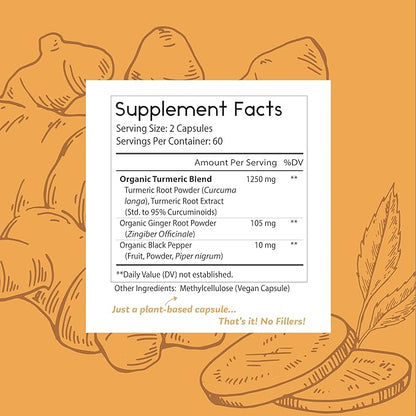 Thomas' all-natural Remedies Turmeric Curcumin and Ginger with Black Pepper, Organic Turmeric Joint Support Supplement- 95% Curcumin - NO fillers, Vegan - 120ct