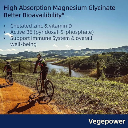 Magnesium Glycinate 200mg, High Absorption Vegan Magnesium Supplement, Fully Chelated Magnesium Zinc Vitamin D & B6, Magnesium Bisglycinate for Sleep, Bone & Muscle Health, Nerve, Non-GMO, 90 Capsules