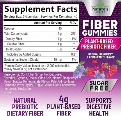 Sugar Free Fiber Gummies for Adults, Daily Prebiotic Natural Soluble Fiber Supplement & Digestive Health Support - Regularity & Digestion Health Support, Plant Based Berry Flavor - 120 Gummies