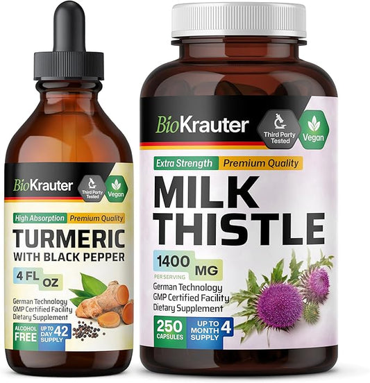 Turmeric with Black Pepper Tincture 4 Fl. Oz. & Milk Thistle 250 Capsules