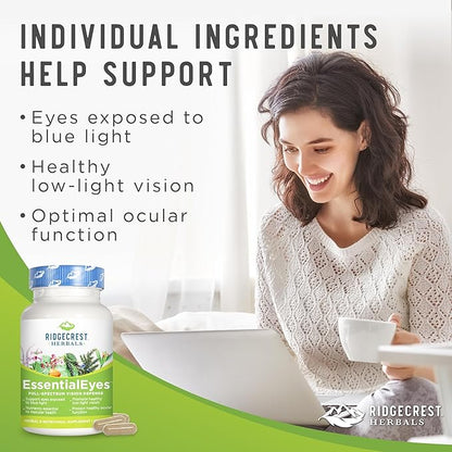 Ridgecrest Herbals EssentialEyes, Natural Eye Vitamin Supplements, Contains Lutein, Zeaxanthin, Bilberry Extract, Supports Eye and Vision Health (120 Vegan Caps, 30 Serv)