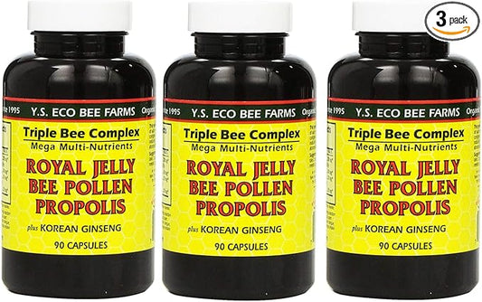 Y.S. Eco Bee Farms, (3 Pack) Royal Jelly, Bee Pollen, Propolis, Plus Korean Ginseng, 90 Capsules
