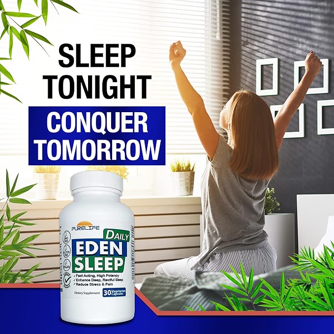 Eden Daily Sleep [New GABA Free Formula] – Fall Asleep Faster, Relax Your Muscles, Promote Deep and Restful Sleep (30 Vegan Capsules)