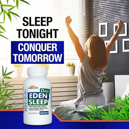 Eden Daily Sleep [New GABA Free Formula] – Fall Asleep Faster, Relax Your Muscles, Promote Deep and Restful Sleep (30 Vegan Capsules)