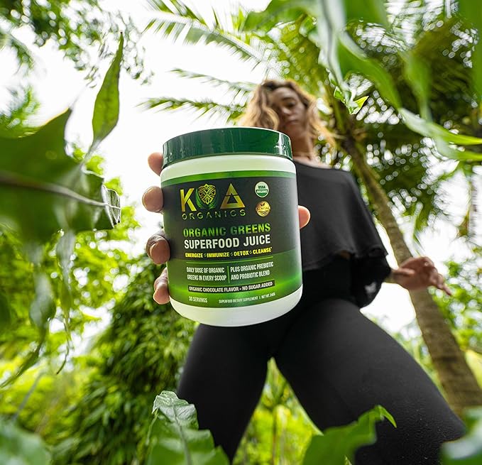 Greens Superfood Juice Powder - USDA Organic Super Greens Powder with with Spirulina, Chlorella, Matcha, Wheat Grass, Digestive Enzymes & Probiotics - Chocolate Flavor -30 Serv
