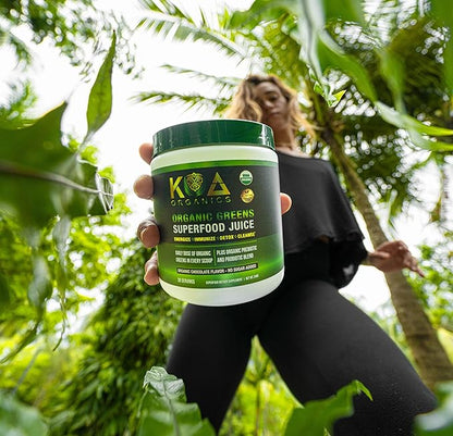 Greens Superfood Juice Powder - USDA Organic Super Greens Powder with with Spirulina, Chlorella, Matcha, Wheat Grass, Digestive Enzymes & Probiotics - Chocolate Flavor -30 Serv