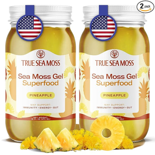 TrueSeaMoss Sea Moss Gel – Made in USA – Wildcrafted Seamoss, Fresh Fruits & Sea Vegetables – Pineapple, Pack of 2 (Labels may Vary)