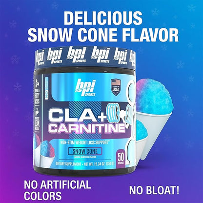BPI Sports CLA + Carnitine – Conjugated Linoleic Acid – Performance, Lean Muscle – Caffeine Free – For Men & Women – Snow Cone – 50 servings – 12.34 oz.