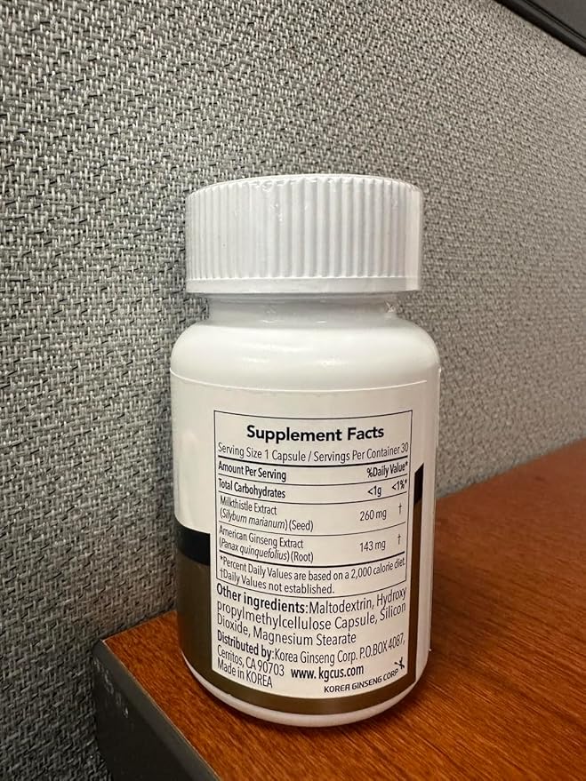 JungKwanJang Liver Health Supplement with Milk Thistle 260mg (Silymarin) and American Ginseng 1,000mg - Fatty Liver Detox Cleanse & Repair Support - 30 Capsules for Men and Women