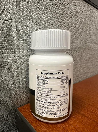 JungKwanJang Liver Health Supplement with Milk Thistle 260mg (Silymarin) and American Ginseng 1,000mg - Fatty Liver Detox Cleanse & Repair Support - 30 Capsules for Men and Women