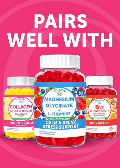 Lunakai USA Made Vitamin D3 K2 Gummies with Calcium for Women, Men & Kids - 3-in-1 Supplement for Bone Health and Immune Support, Vegan 60ct