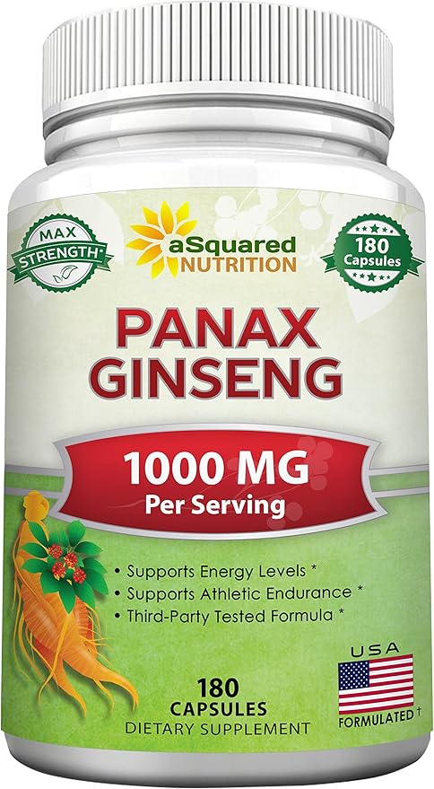 aSquared Nutrition Red Korean Panax Ginseng (1000mg Max Strength) 180 Capsules Root Extract Complex, Asian Powder Supplement, High Dosage Ginsenosides in Seeds, Tablet Pills for Women & Men-Sex Health