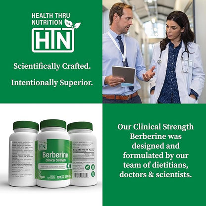 Health Thru Nutrition Berberine HCl 500mg 120 Servings | Clinical Strength Supplement | Certified Vegan | Non-GMO | Soy Free | 3rd Party Tested