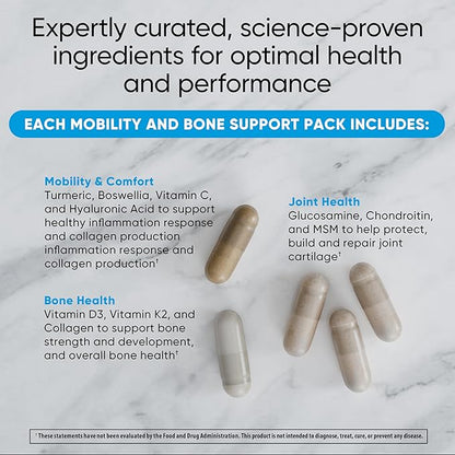 Mobility & Bone Support Daily Multivitamin - 12-in-1 Bone, Knee, Cartilage, Ligament, Joint Supplement for Women and Men, Collagen, Turmeric, Glucosamine Chondroitin MSM Capsules - 30 Vitamin Packs