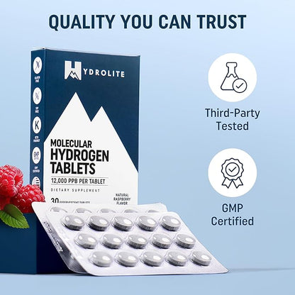 Molecular Hydrogen Tablets for Drinking Water with Magnesium | Highest Concentration H2 12,000 PPB | Energy Booster, Enhance Performance & Recovery | Made in USA, 30 Tablets (Raspberry)