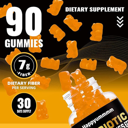 Prebiotic Fiber Gummies for Adults, 7G Extra Strength, Zero Sugar Added, 90 Pectin Based Gummies, Digestive Health -Orange