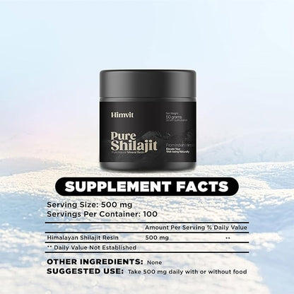 Pure Himalayan Organic Shilajit Resin with Lab Report Super high Potency for Men & Women Fulvic Acid & Trace Minerals Humic Acid Supplement Resin| Supports Energy, Metabolism & Immunity| 50 Grams