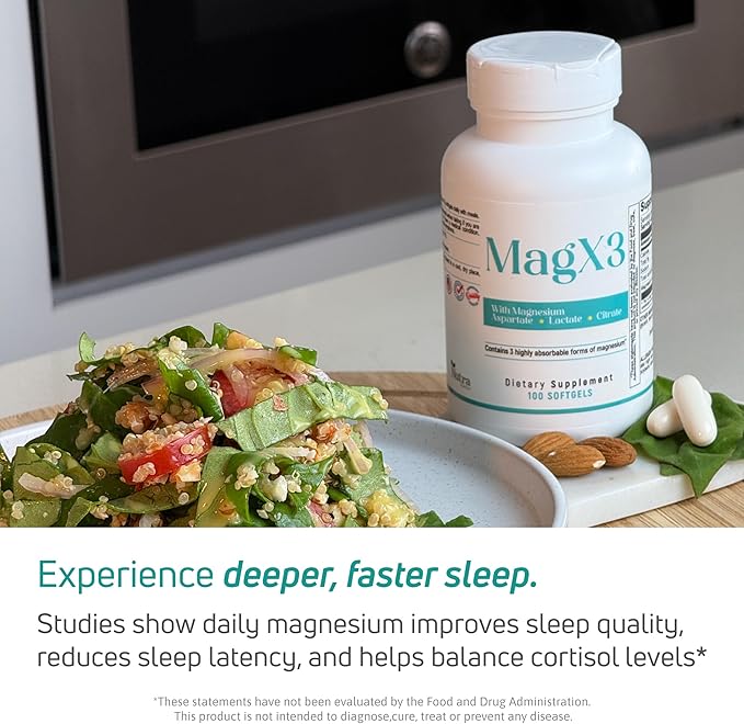Nutra Mag X3 Triple Magnesium Complex –Super Calm Stress Relief & Cortisol Reducer, Magnesium Aspartate, Citrate & Lactate Formula for Nerve Health & Wellness Best Magnesium Supplement for Women & Men