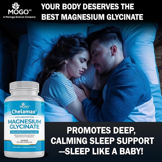 Chelamax Magnesium Glycinate.Dead Sea Magnesium Supplement for Restful Sleep,Muscle Cramps,Nerves,Digestive Support,3rd Party Tested,Heavy Metal Free,Pure Magnesium Glycinate Capsules.