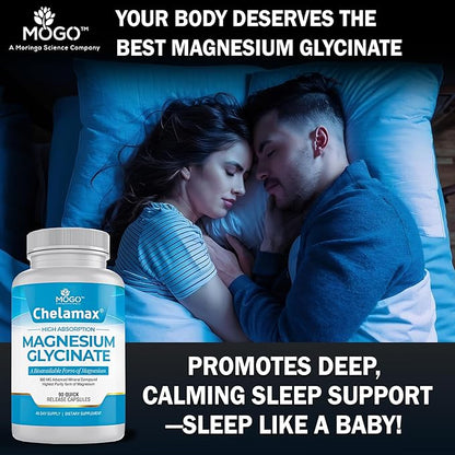 Chelamax Magnesium Glycinate.Dead Sea Magnesium Supplement for Restful Sleep,Muscle Cramps,Nerves,Digestive Support,3rd Party Tested,Heavy Metal Free,Pure Magnesium Glycinate Capsules.