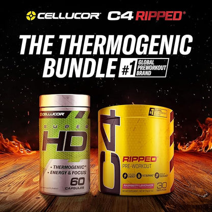 C4 Ripped & SuperHD, The Thermogenic Bundle, C4 Ripped Pre Workout Powder, Raspberry Lemonade 30 Servings + SuperHD with Capsimax and Green Tea Extract, 60 Servings