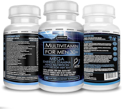 ACTIF Organic Multivitamin for Men Age 30+ with 30 Organic Vitamins and Organic Herbs, Non-GMO, Made in USA, 90 Count