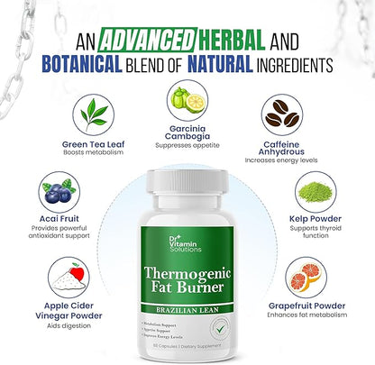 Thermogenic Fat Burner for Women and Men - Appetite Suppressant for Weight Loss - Includes Green Tea Extracts for Bloat Relief - Metabolism Booster - Pack of 2