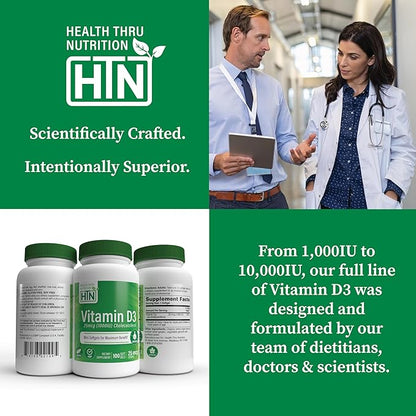 Health Thru Nutrition Vitamin D3 1,000iu 100 Mini Softgels for Maximum Benefit | 25mcg Cholecalciferol | 3rd Party Tested | Non-GMO USP Grade in Organic EVOO | Immune Health Support