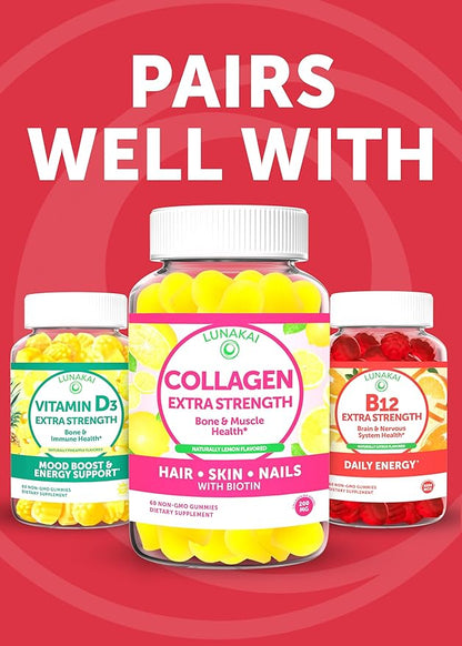 Lunakai USA Made Biotin Gummies 5000mcg with Vitamin C & E - Delicious Hair Skin Nails Vitamins for Women, Non-GMO, Hair Growth Supplement, 60 Ct