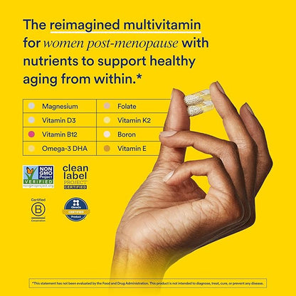 Ritual Multivitamin for Women 50+, Menopause Supplements with Vitamin D3, K2 and Magnesium for Bone Support*, Omega-3 DHA, Vitamin B12, Non-GMO, Mint Essenced, 30 Day Supply, 60 Vegan Capsules