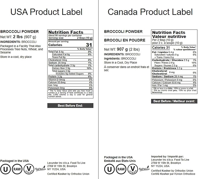 Food to Live Broccoli Powder, 2 Pounds – Nutrient-Rich Green Superfood for Smoothies, Shakes and Cooking, High in Fiber, Vitamins and Antioxidants, Vegan, Kosher, Bulk