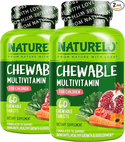 NATURELO Chewable Vitamin for Kids – Multivitamin with Whole Food Organic Fruit Blend - 60 Tablets for Children (Pack of 2)