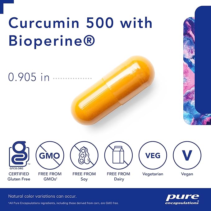 Pure Encapsulations Curcumin 500 with Bioperine - Antioxidant Supplement to Support Joints, Tissue, Liver, Colon & Cellular Health* - with Turmeric Curcumin & Bioperine - 60 Capsules