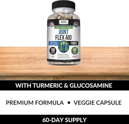 Kaya Naturals Flex Aid - Mobility Support Supplement for Men and Women - Turmeric Capsules with Glucosamine Sulfate, Boswellia Serrata and MSM - for Knee Support and Mobility Health - 180 Count