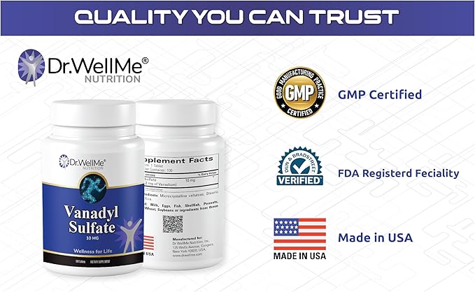 Dr.WellMe Vanadyl Sulfate Supplement 10 mg – 100 Tablets – Maintains Healthy Blood Sugar Level – Non-GMO, Gluten-Free Tablets for Blood Sugar & Glucose Support