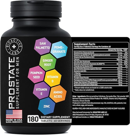 Prostate Health Supplements - Saw Palmetto for Men 320 mg, Pumpkin Seed Extract for Men's Health - 180 Prostate Supplement Tablets, 60 Serves