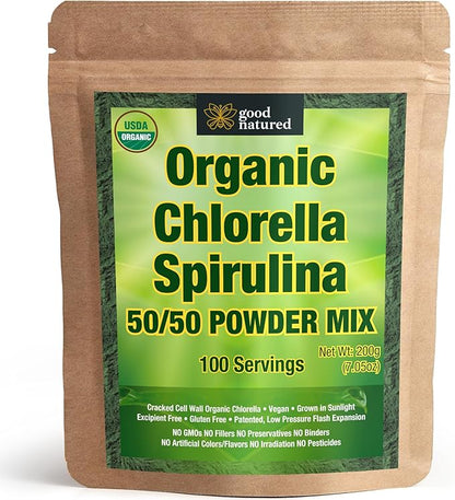 Good Natured Organic Spirulina and Chlorella Powder 50/50 Mix - 3 Month Supply - Vegan & Non-GMO Chlorella and Spirulina Powder