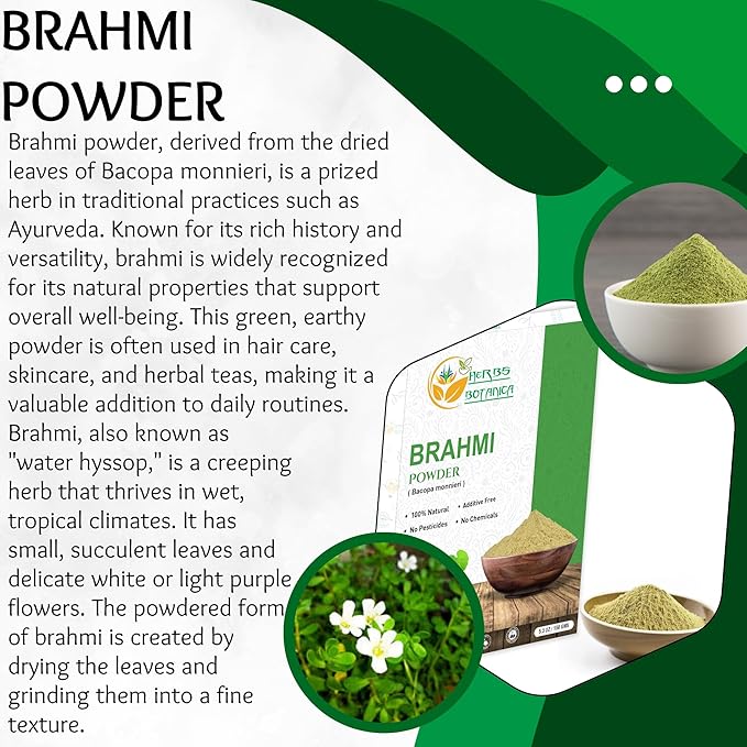 Brahmi Powder Bacopa Powder Centella Asiatica Ayurvedic Herb, Natural Hair Care, Promotes Hair Growth | 5.5 oz (150 GMS)