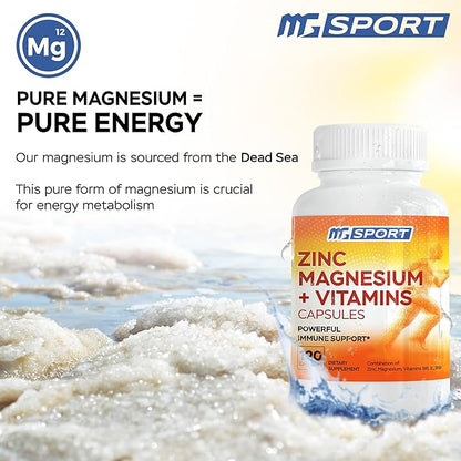Magnesium Zinc Supplement with Vitamins B6, B9, High Absorption Zinc Magnesium Combination for Immune Support, Muscle Recovery, EZ-MG Easy on Stomach, 120 Capsules