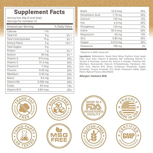 Lewis Labs Fabulous Fiber Powder Supplement | Delicious Quick Dissolve Daily Fiber Powder from Fruits, Vegetables & Grains | Professional Grade Vitamins Minerals Proudly Made in The USA | 16 Ounces