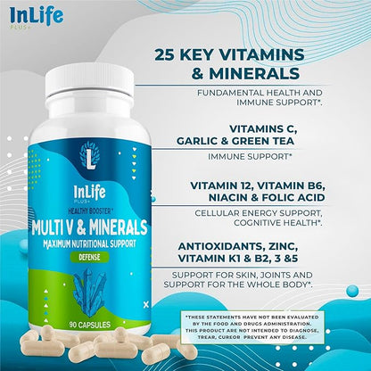 Multivitamin with 25 Vitamins & Minerals (90 Tablets) | Immune, Energy & Cognitive Support | Daily Vitamins for Woman and Men | Antioxidants, Zinc, B-Complex, Calcium, D3 (1)