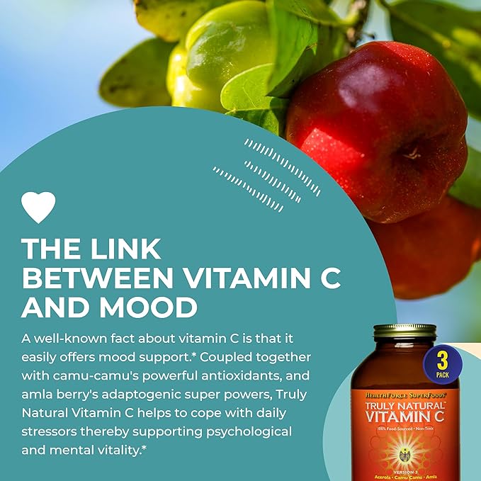 HEALTHFORCE SUPERFOODS Truly Natural Vitamin C - Immune Support Supplement with Camu Camu Berry - Vitamin C Supplement for Immune Health - Vegan, Non-GMO - 400 Grams, 67 Servings