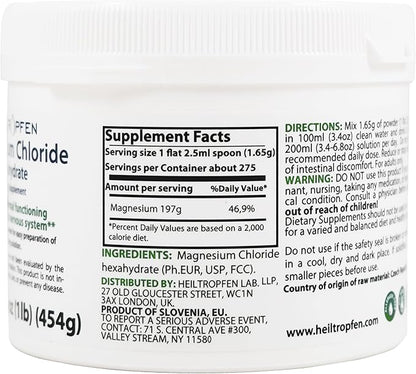 1 Pound Magnesium Chloride Hexahydrate | Pharmaceutical Grade Ingredients | Crystal Powder | Pure Ph. EUR., BP, USP, 100% | Heiltropfen®