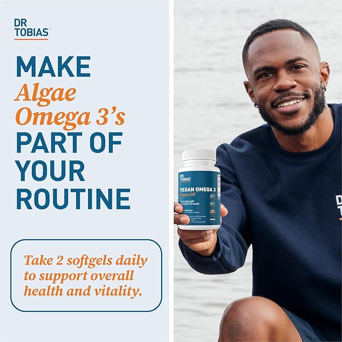 Dr. Tobias Vegan Omega 3 Supplement, 1400mg Algae Oil, 420mg DHA, and 210mg EPA per Serving, Non-GMO, Gluten-Free, Carrageenan-Free, 60 Capsules, 30 Servings