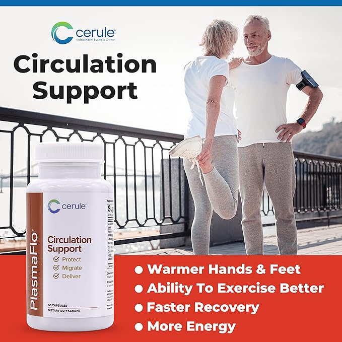 Cerule Plasmaflo Blood Flow Supplement to Support Bloods Circulation in Veins, Capillaries, Vessels and Heart for Vascular Health with a Proprietary Enzyme Blend, Gotu Kola and Ginkgo Biloba